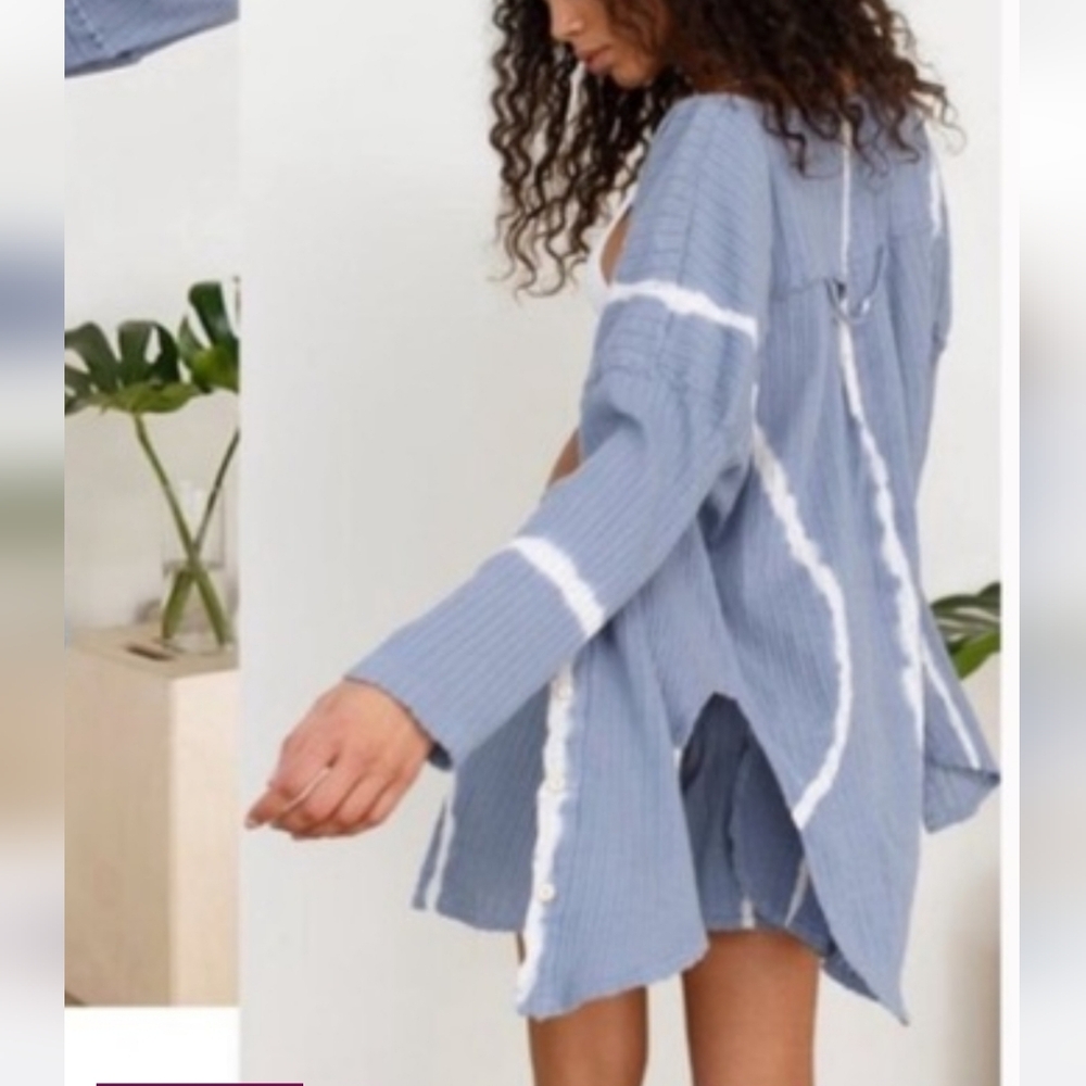 Free People Little Dream PJ Set LS Top High Rise Shorts Oversized Stretchy S NWT - Picture 12 of 16